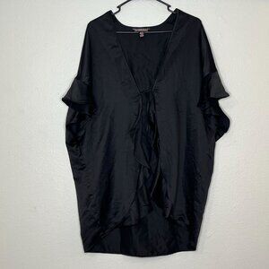 Victoria's Secret Black Satin‎ LOVE Kimono Robe Front Tie Cover Up One Size